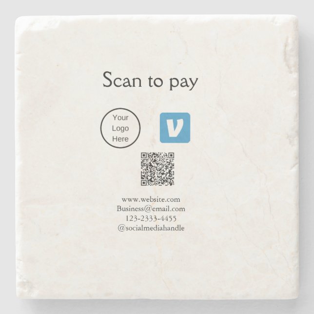 Dessous-de-verre En Pierre Q R code venmo scanner pour payer ajouter le logo  (Devant)