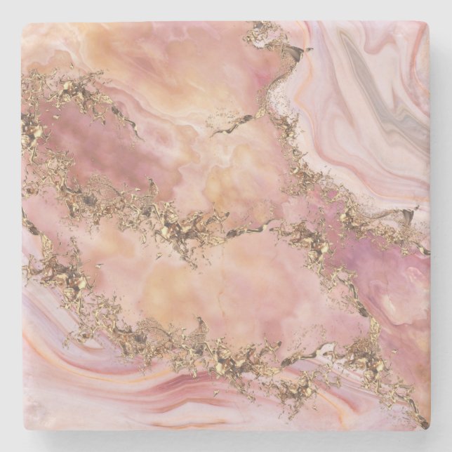 Dessous-de-verre En Pierre quartz rose et marbre rose pastel (Devant)