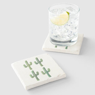 Dessous-de-verre En Pierre Quatre cactus dessous de verre en marbre aquarelle