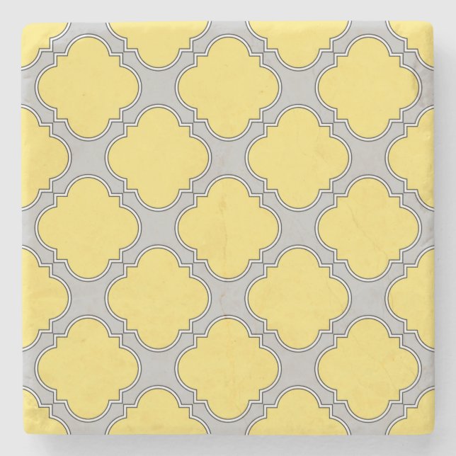 Dessous-de-verre En Pierre Quatrefoil jaune et gris (Devant)