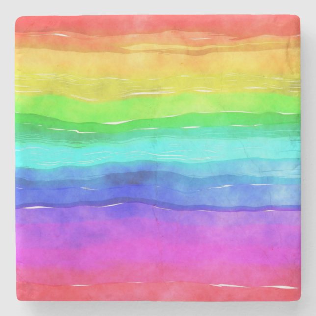 Dessous-de-verre En Pierre Rayures arc-en-ciel aquarelle (Devant)
