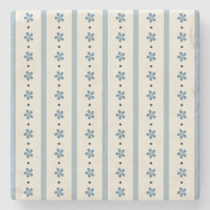 Dessous-de-verre En Pierre Rayures Bleues Et Crème Et Fleurs