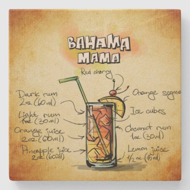 Dessous-de-verre En Pierre Recette Drink Bahama Mama Bartender (Devant)