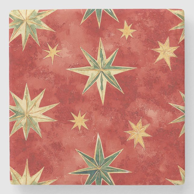 Dessous-de-verre En Pierre Red Green Gold Stars Christmas (Devant)