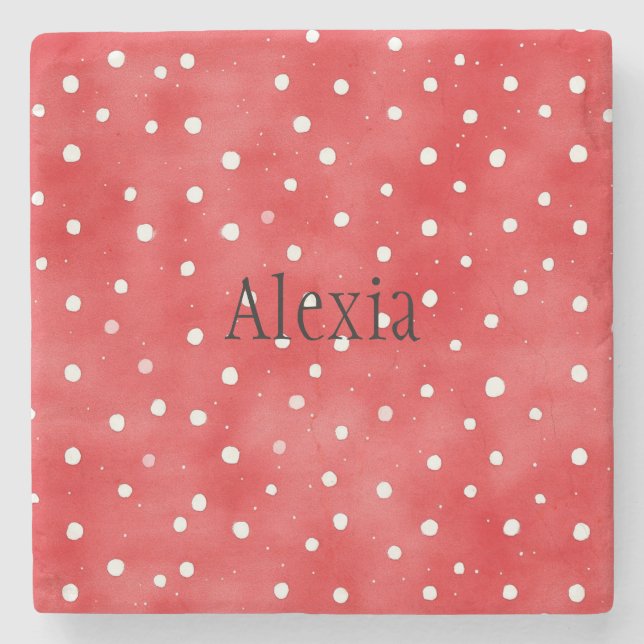 Dessous-de-verre En Pierre Red White Dots (Devant)