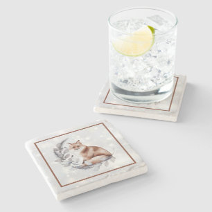 Dessous-de-verre En Pierre Renard aquarelle et neige vacances 
