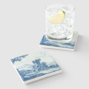 Dessous-de-verre En Pierre Repro Delft Bleu et Carrelage blanc