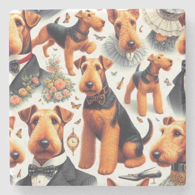 Dessous-de-verre En Pierre Retro Airedale Terrier sans fil (Devant)
