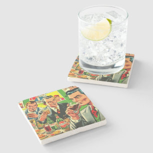 Dessous-de-verre En Pierre Retro Bar Boissons Dessins Illustration