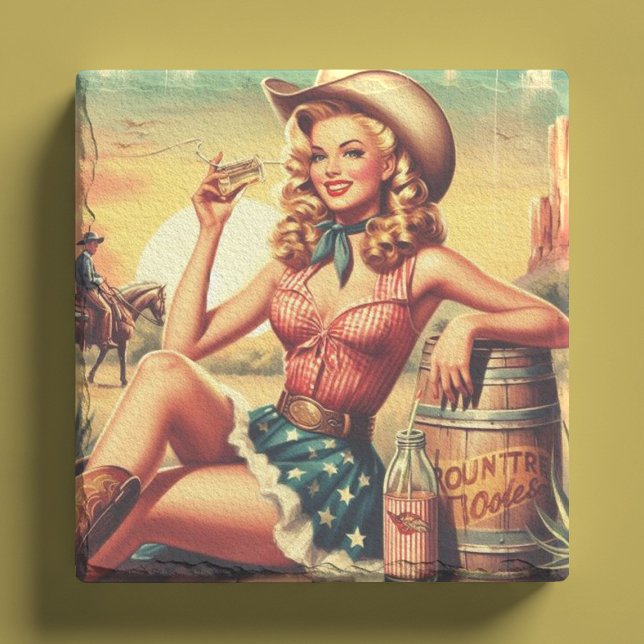 Dessous-de-verre En Pierre Retro Cute Cowgirl (Créateur téléchargé)