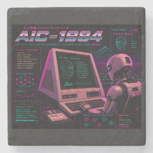 Dessous-de-verre En Pierre Rétro Futuriste Robot Informatique IA Vaporwave Né