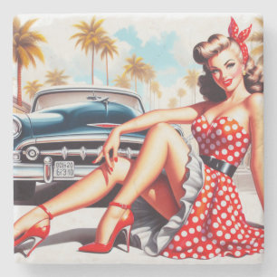 Dessous-de-verre En Pierre Retro Girl Classic Pin Up