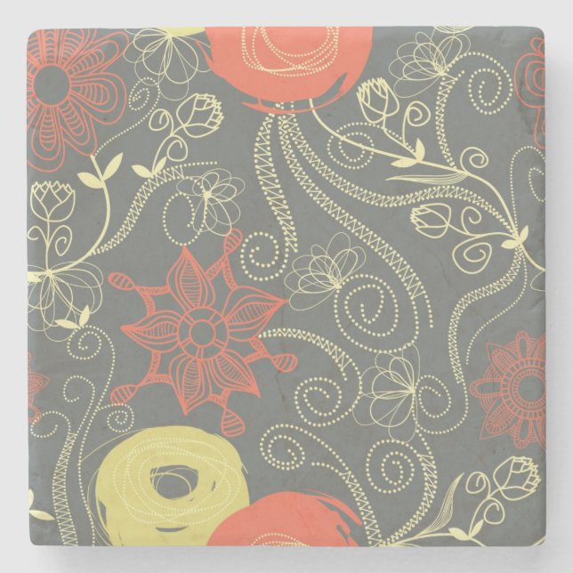 Dessous-de-verre En Pierre Rétro motif floral (Devant)