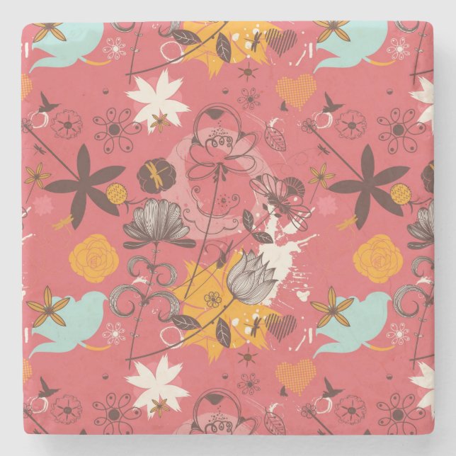 Dessous-de-verre En Pierre Rétro motif floral 6 (Devant)