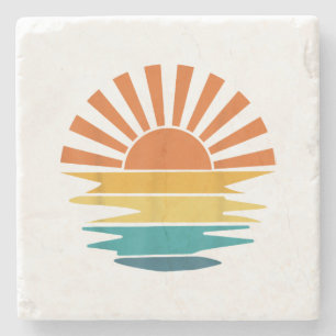 Dessous-de-verre En Pierre Retro Sunset Rays Wavy Vintage Retro Sunshine Sun