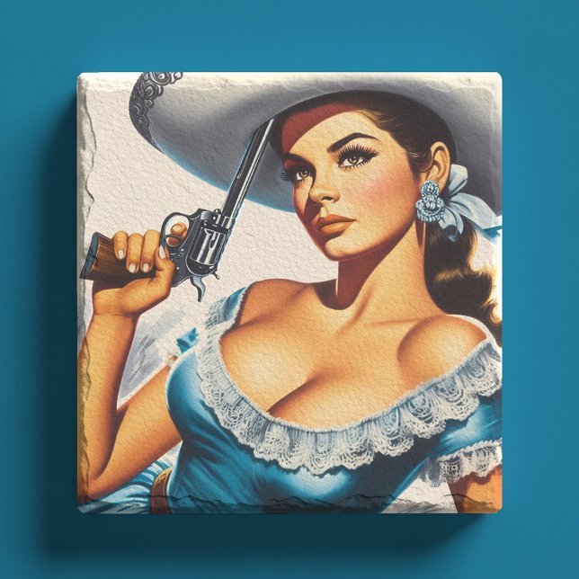 Dessous-de-verre En Pierre Retro Wild West Pin-up (Créateur téléchargé)