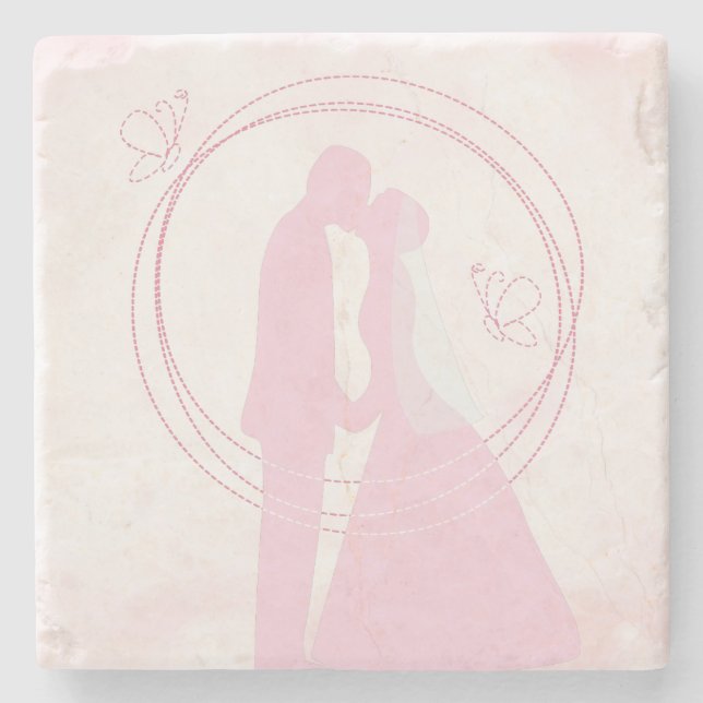 Dessous-de-verre En Pierre Romantique Dreamtic Mariage rose Couple (Devant)