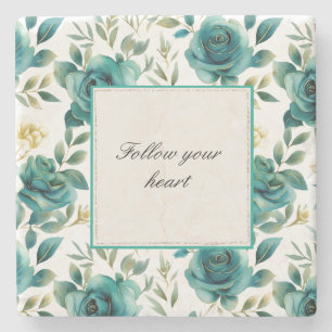 Dessous-de-verre En Pierre Romantique Turquoise Cream Rose Floral Fête des ma