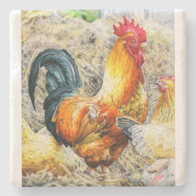 Dessous-de-verre En Pierre Rooster Fière (Devant)