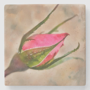 Dessous-de-verre En Pierre Rose Buvette Fleur Art Marbre