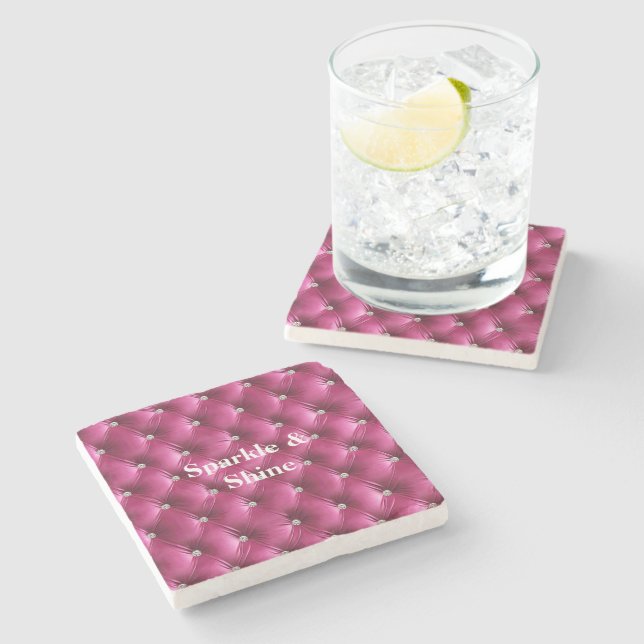 Dessous-de-verre En Pierre Rose Chaud Faux Velours (Côté)