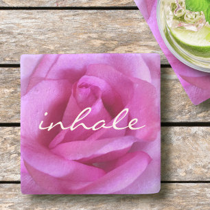 Dessous-de-verre En Pierre Rose Fleur Photo Inhale Script moderne Bold
