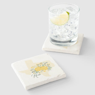 Dessous-de-verre En Pierre Rose jaune du Texas - État En vichy avec les Roses