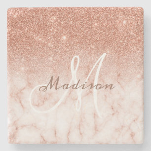 Dessous-de-verre En Pierre Rose personnalisé Parties scintillant or Monogramm