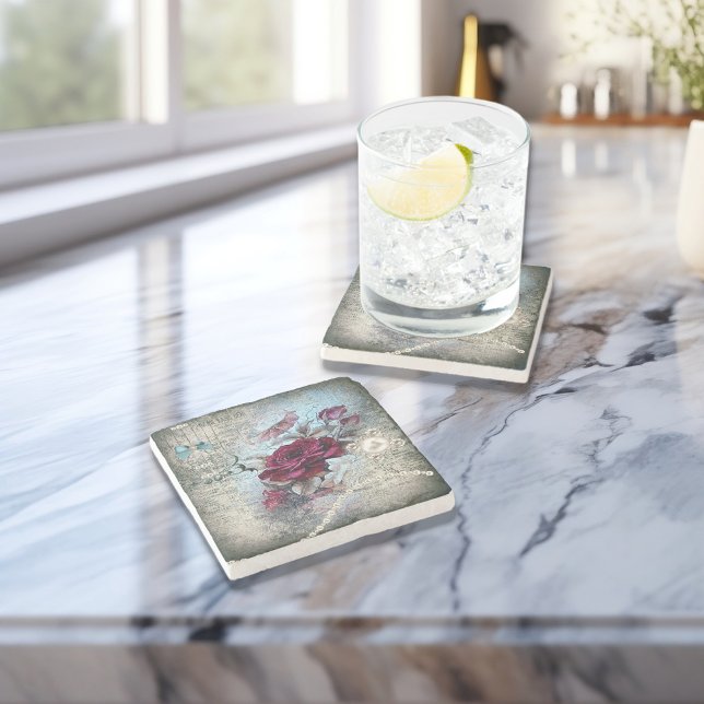 Dessous-de-verre En Pierre Rose victorien Ephemera (Créateur téléchargé)