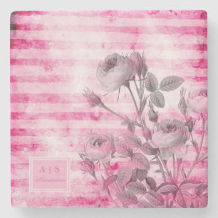 Dessous-de-verre En Pierre Roses en Arrière - plan Hot Pink   Monogramme flo