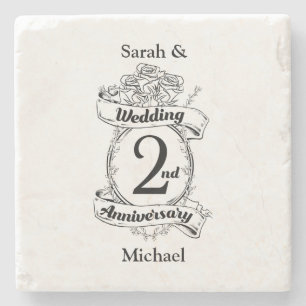 Dessous-de-verre En Pierre Roses et vignes Romantique 2e anniversaire Mariage