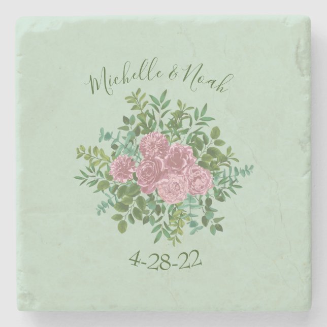Dessous-de-verre En Pierre Roses roses Jardin Printemps Mariage (Devant)