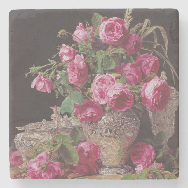 Dessous-de-verre En Pierre Roses roses (par Ferdinand Georg Waldmüller) (Devant)