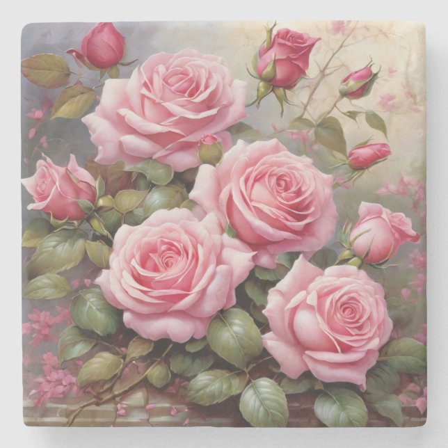 Dessous-de-verre En Pierre Roses Roses Roses Anciennes (Devant)