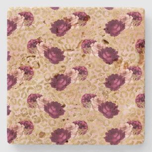 Dessous-de-verre En Pierre Roses roses roses d'or Empreinte de léopard Floral