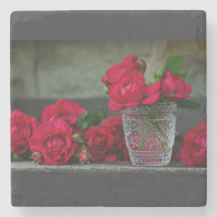 Dessous-de-verre En Pierre Roses rouges fraîches coupées