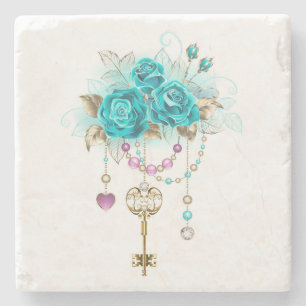 Dessous-de-verre En Pierre Roses turquoise avec touches