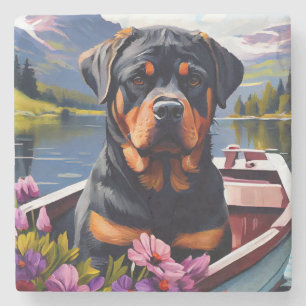 Dessous-de-verre En Pierre Rottweiler sur une pédale : une aventure Pittoresq
