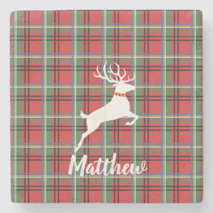 Dessous-de-verre En Pierre Rouge et vert Tartan Noël Plaid