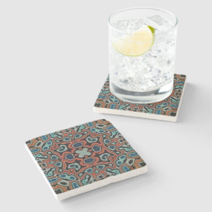 Dessous-de-verre En Pierre Rouge Orange Blue Aqua Turquoise Hip Bohemian Art