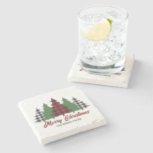 Dessous-de-verre En Pierre Rouges Rustiques Plaid Joyeux Arbres de Noël Perso