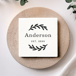Dessous-de-verre En Pierre Rustic Laurel Branch Wreath Nom Monogramme