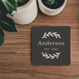 Dessous-de-verre En Pierre Rustic Laurel Branch Wreath Nom Monogramme