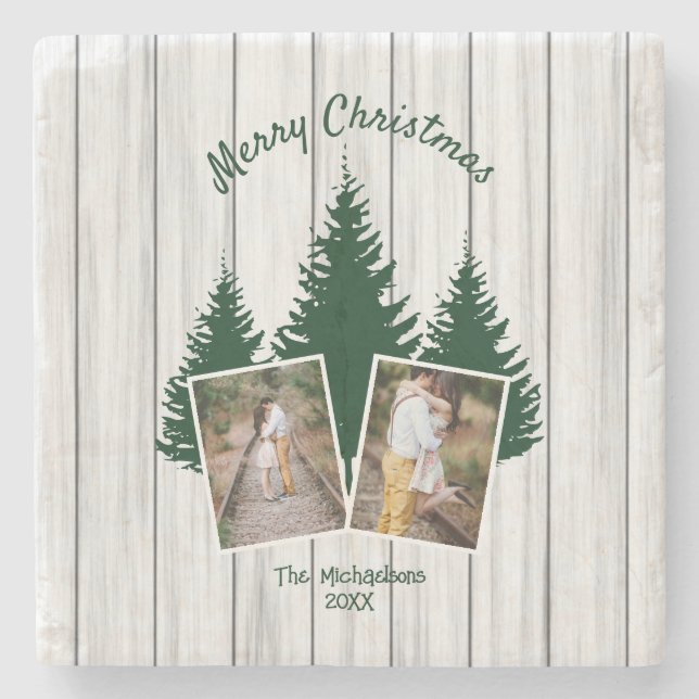 Dessous-de-verre En Pierre Rustic Woodland Christmas Photo (Devant)