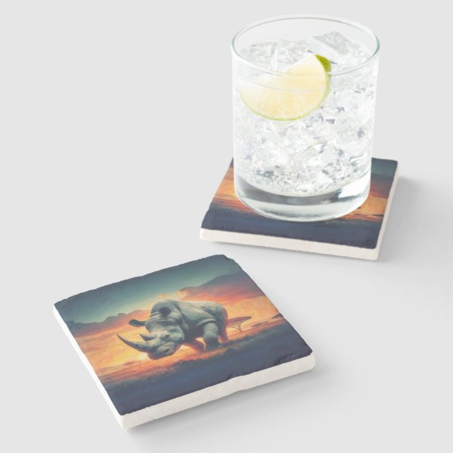Dessous-de-verre En Pierre Safari Sunset Rhino (Côté)