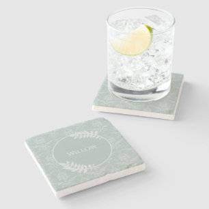 Dessous-de-verre En Pierre Sage Green Elegant Damask Personnalisé