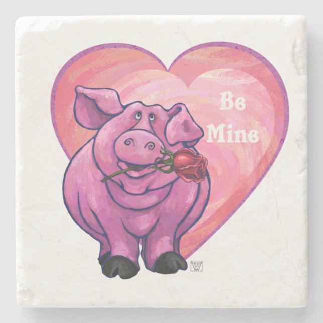 Dessous-de-verre En Pierre Saint Valentin au cochon (Devant)