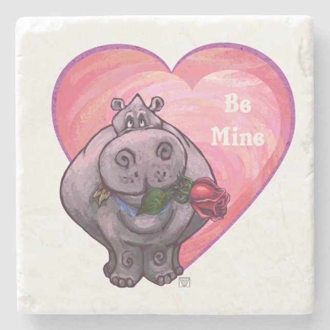 Dessous-de-verre En Pierre Saint-Valentin Hippopotame (Devant)