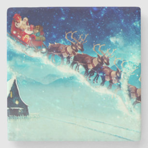 Dessous-de-verre En Pierre Santa Claus Flying with Reindeer