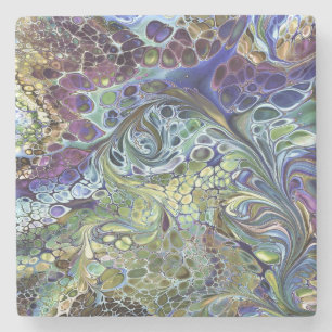 Dessous-de-verre En Pierre Sauge vert olive, bleu violet bordeaux abstrait